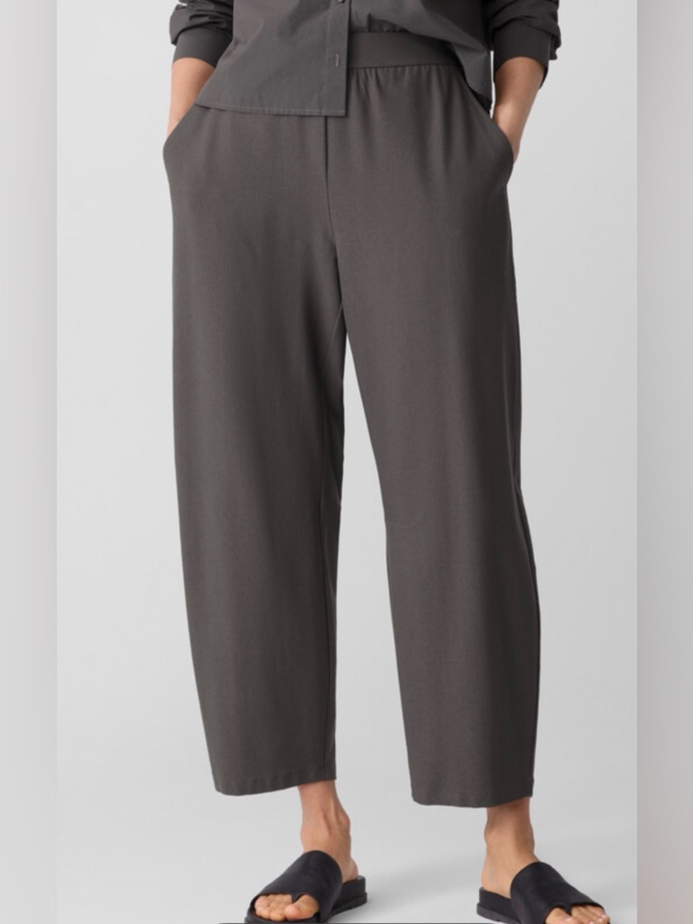 EILEEN FISHER Washable Stretch Crepe Arch Pant S/P Dark Charcoal Grey Ankle